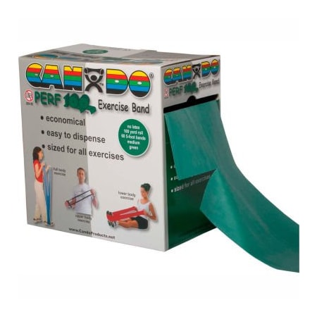 Fabrication Enterprises CanDo Perf 100 Latex Free Exercise Band, Green, 100 Yard Roll, 1 Roll/Box 1385641